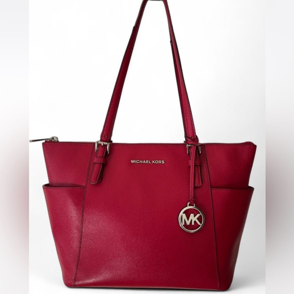 Michael Kors Womens Charlotte Saffiano Leather Top Zip Tote Bag